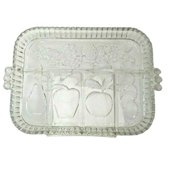 Vintage Indiana Glass Divided Serving Platter Charcuterie Tray Fruit Embossed - Picture 5 of 8